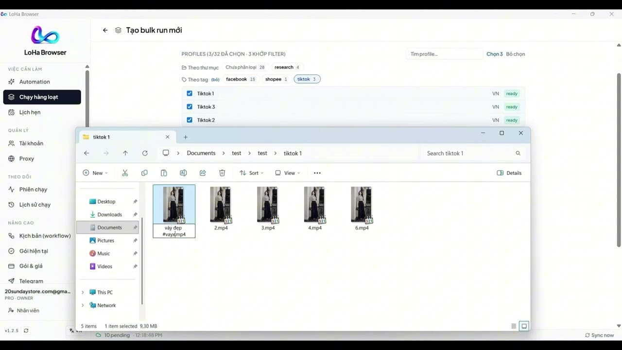 Workflow đăng video TikTok hàng loạt